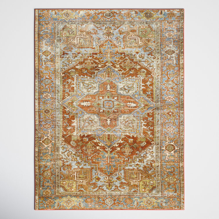 Emmie Machine Washable Oriental Brick Red/Dusty Coral Area Rug