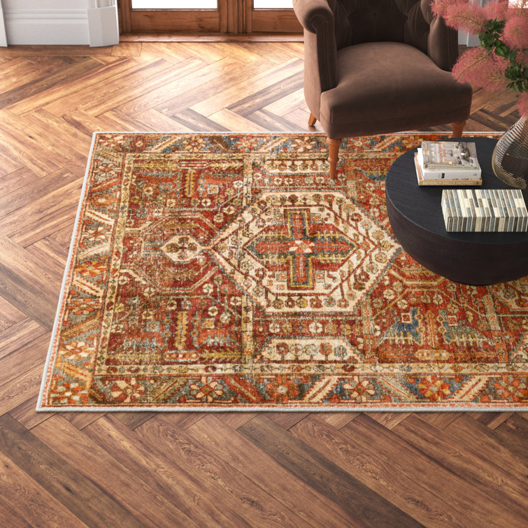 Mags Machine Washable Oriental Brick Red/ Red Area Rug