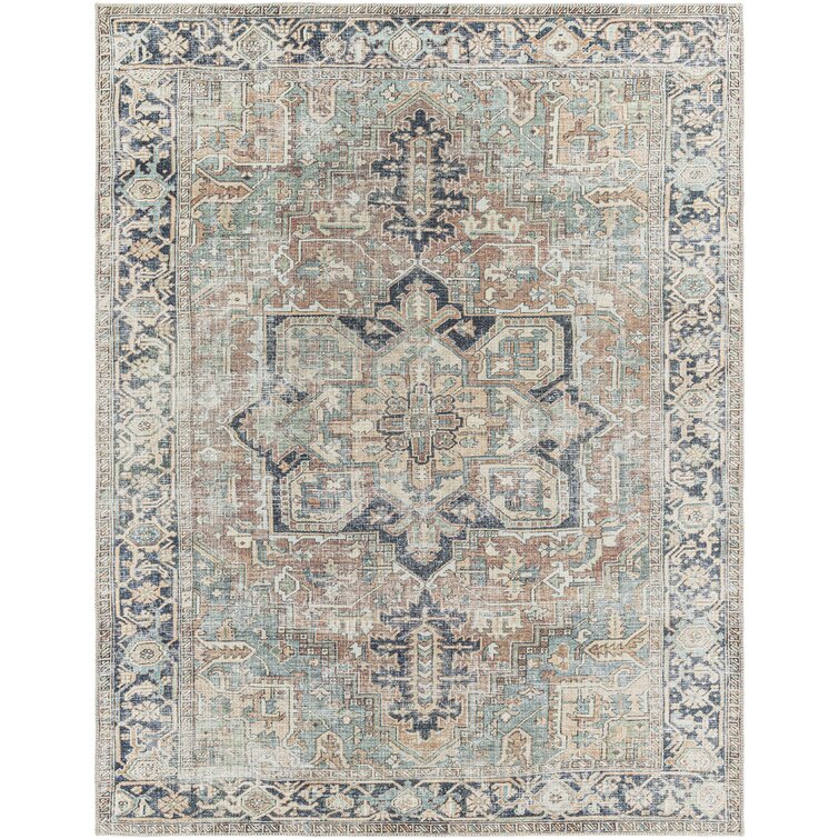 Hodnett Oriental Blue/Ivory Machine Washable Area Rug